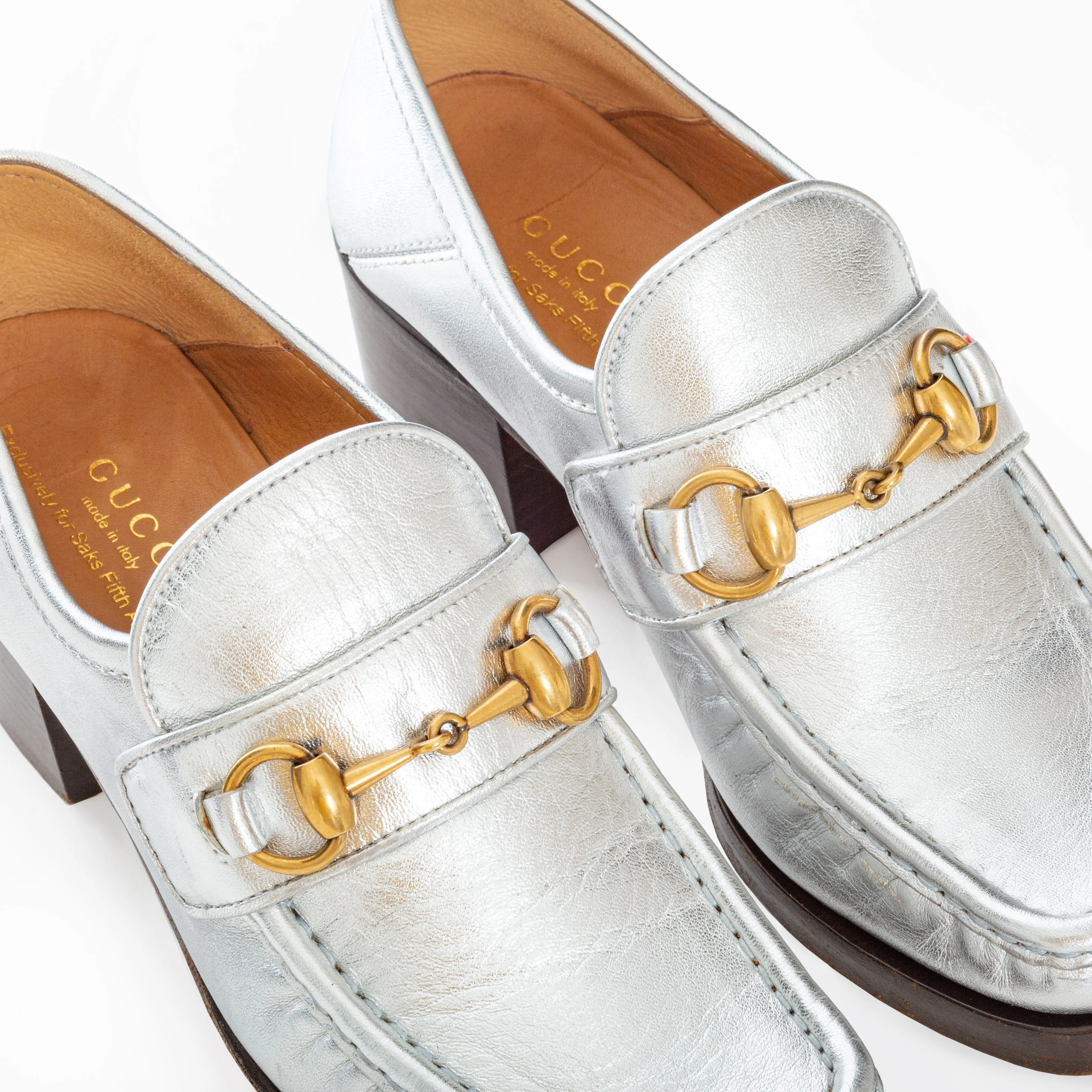 55mm Vegas Silver Leather Horsebit Loafers 35.5