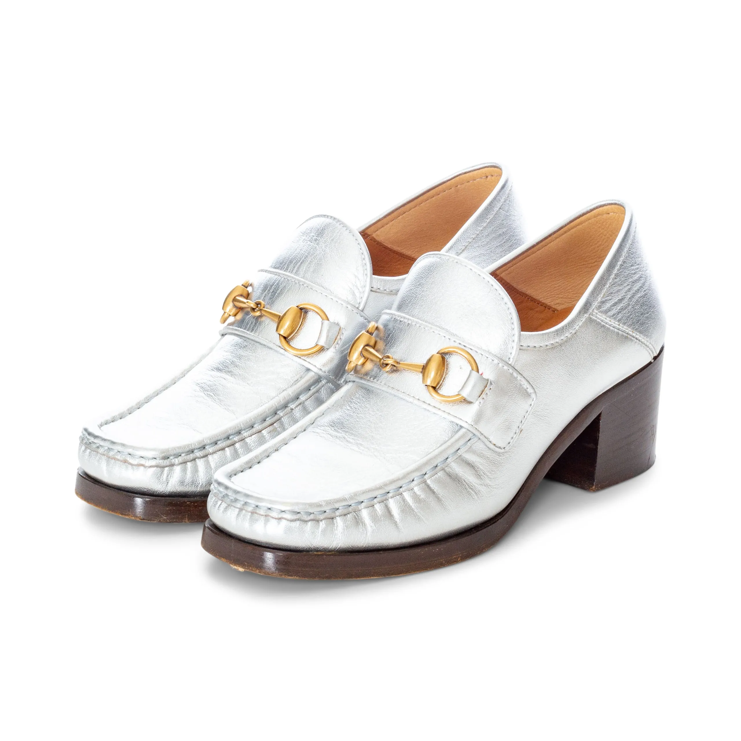 55mm Vegas Silver Leather Horsebit Loafers 35.5