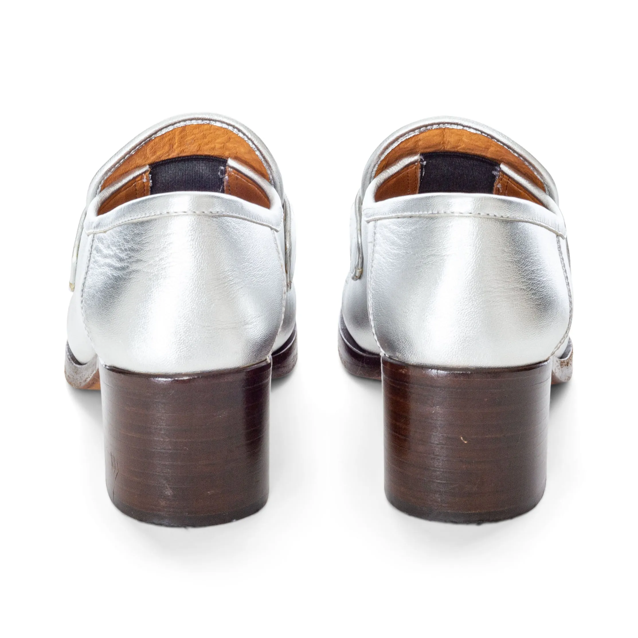 55mm Vegas Silver Leather Horsebit Loafers 35.5