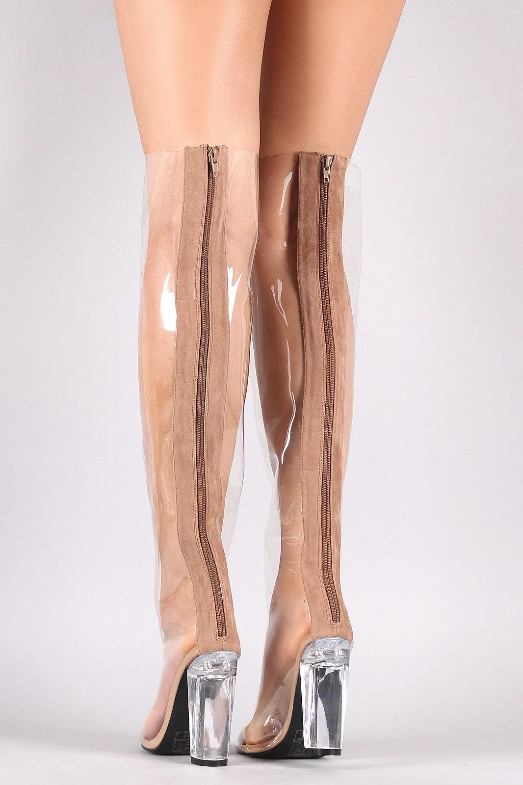 Almond Toe Transparent Lucite Heeled Over-The-Knee Boots