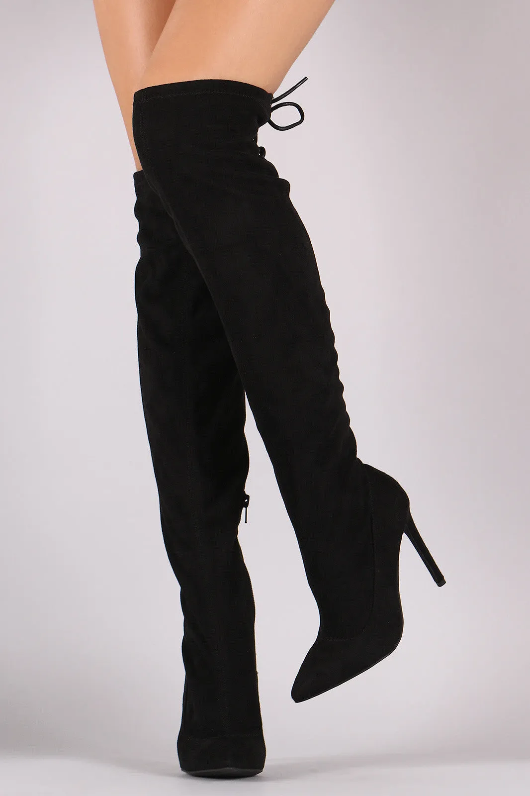 Anne Michelle Suede Back Lace Up Stretchy Stiletto Boots