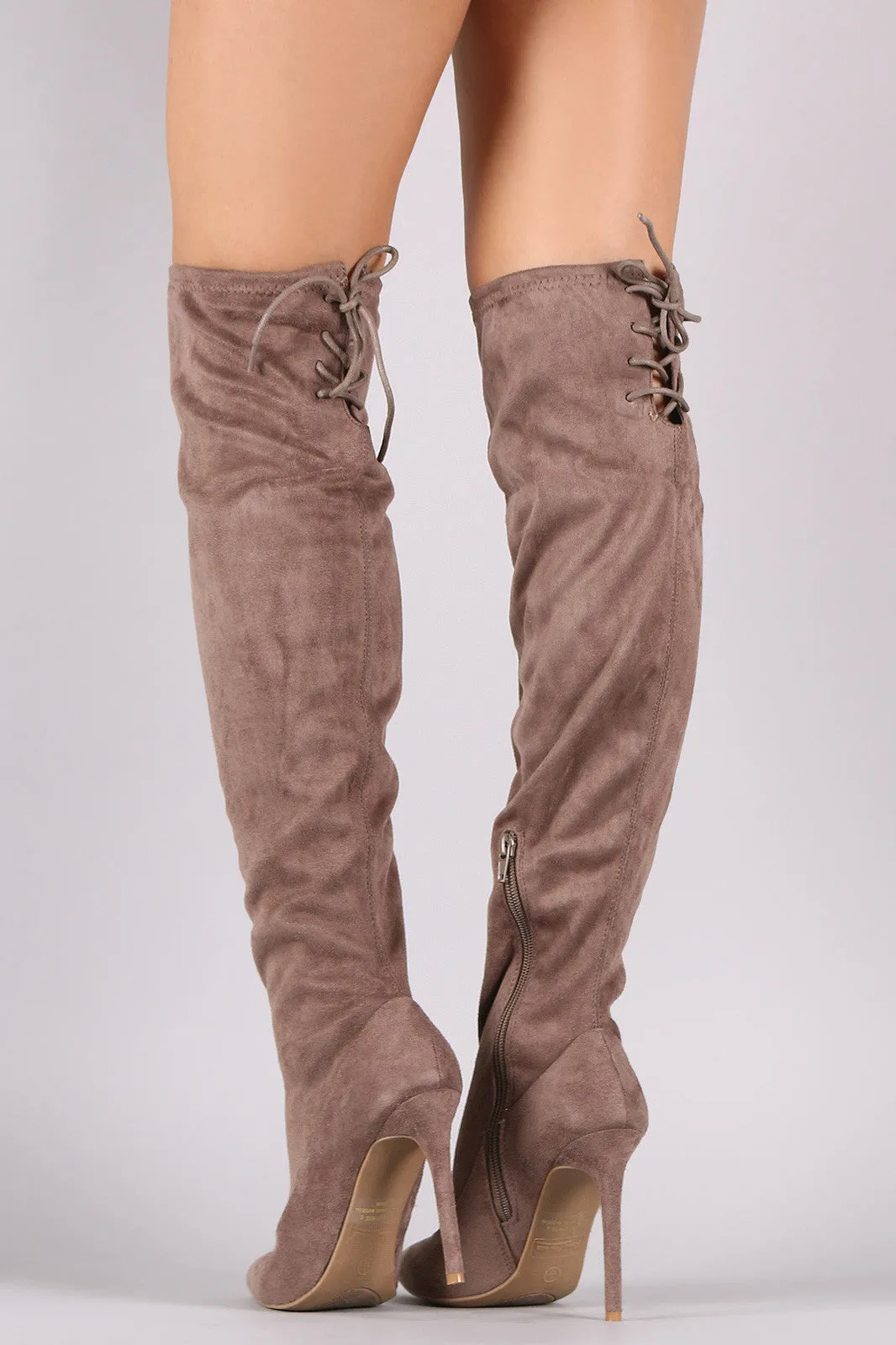 Anne Michelle Suede Back Lace Up Stretchy Stiletto Boots