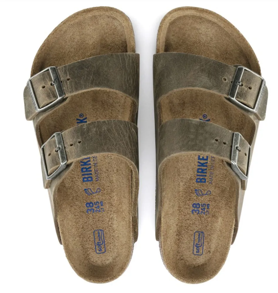 Arizona Soft Footbed in Faded Khaki Oiled Leather Regular Width by Birkenstock