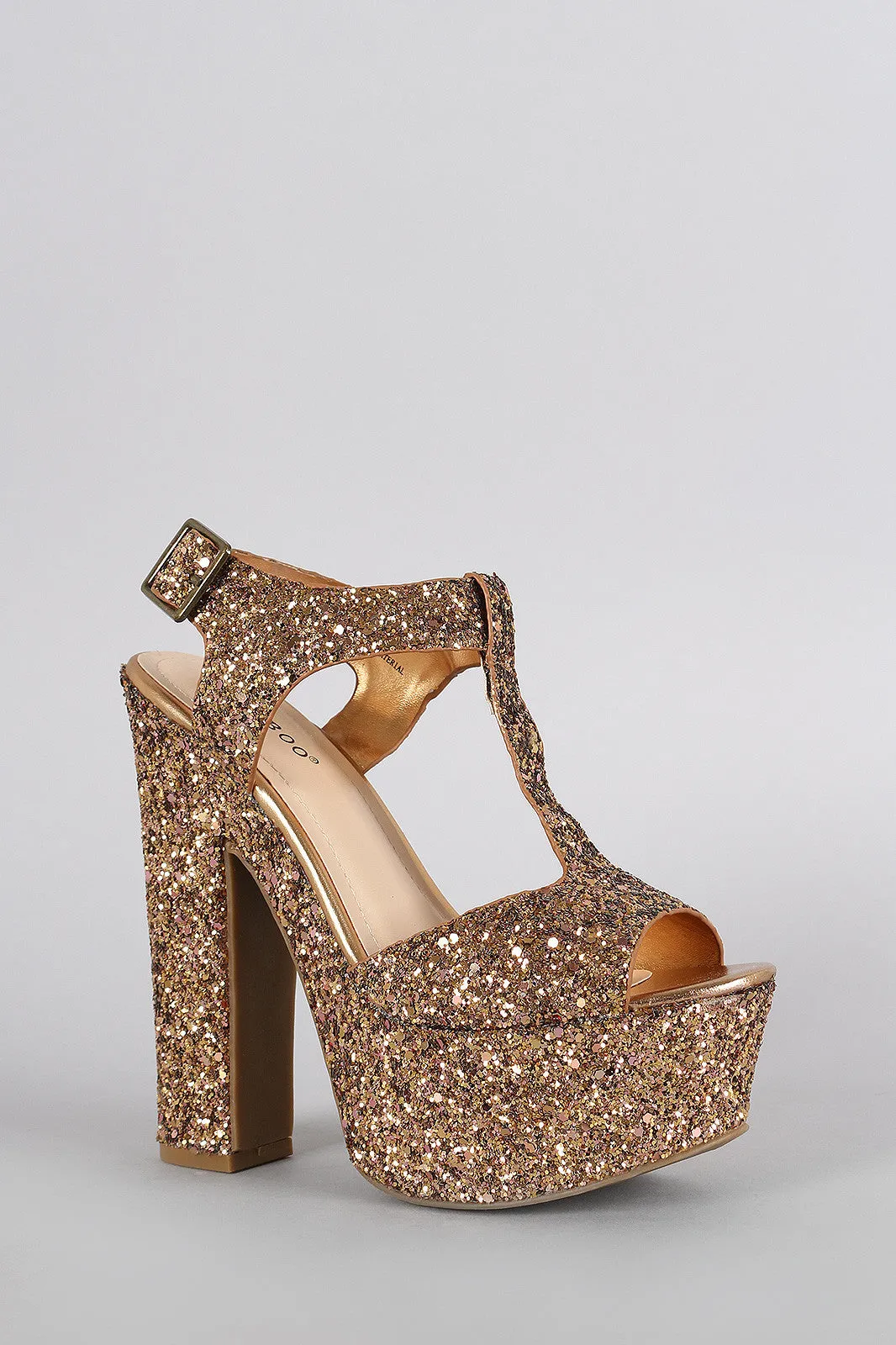 Bamboo Glitter Metallic Peep Toe Platform Chunky Heel