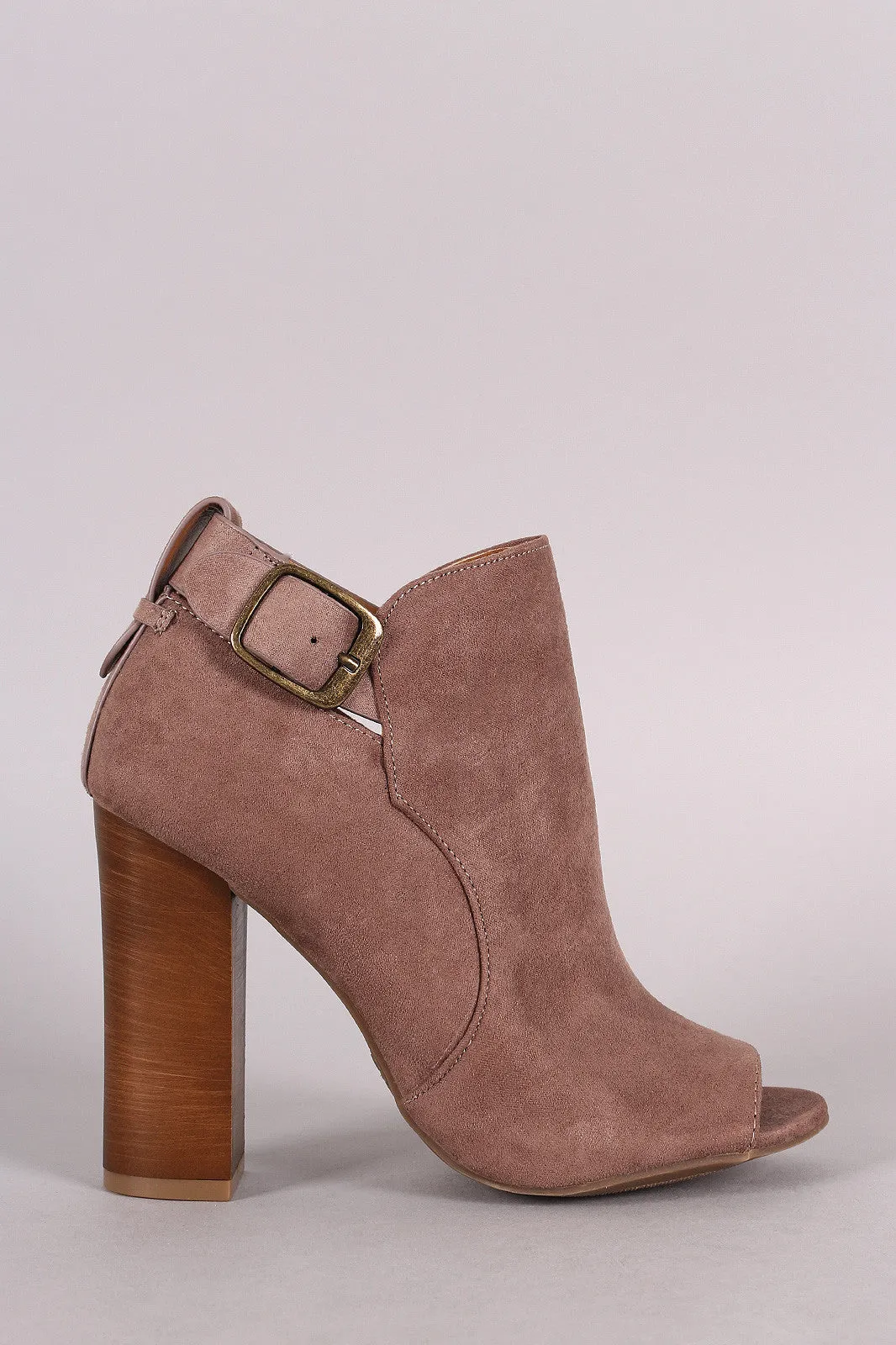 Bamboo Open Toe Chunky Heel Buckle Booties