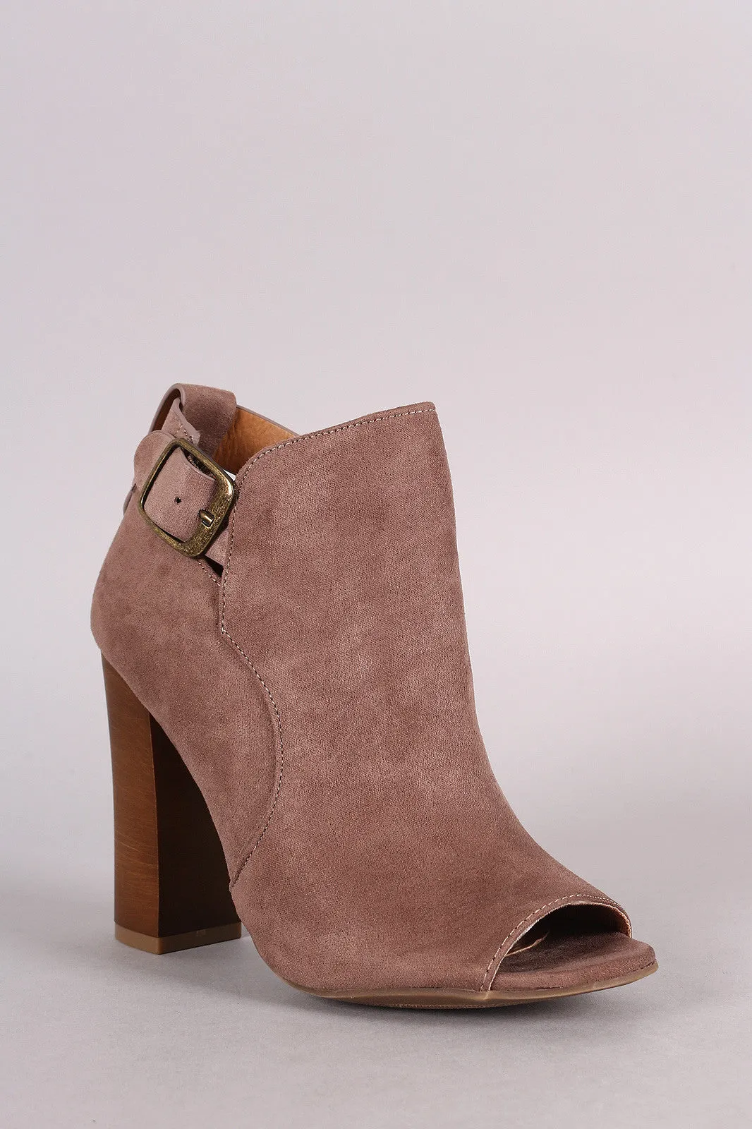 Bamboo Open Toe Chunky Heel Buckle Booties