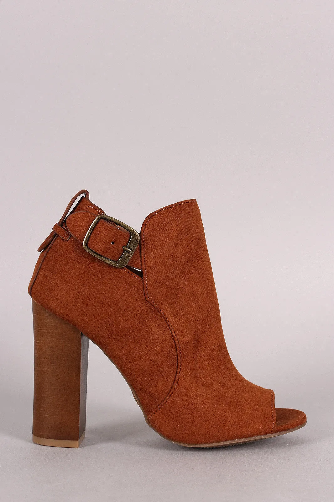 Bamboo Open Toe Chunky Heel Buckle Booties