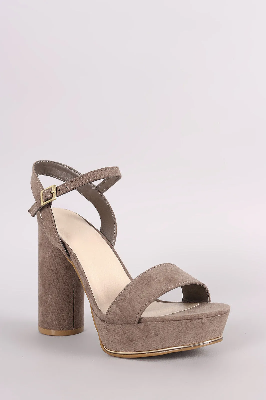 Bamboo Suede Ankle Strap Chunky Round Heel