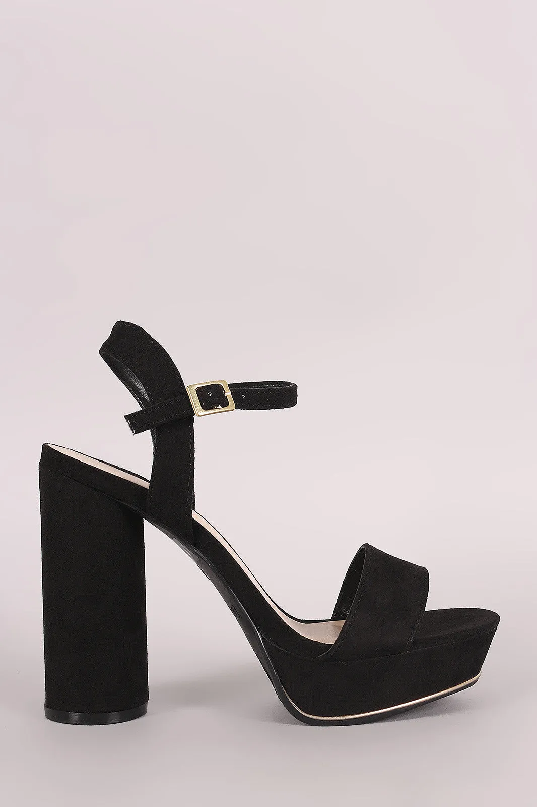 Bamboo Suede Ankle Strap Chunky Round Heel