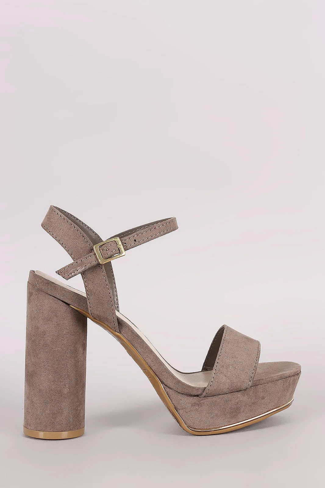 Bamboo Suede Ankle Strap Chunky Round Heel