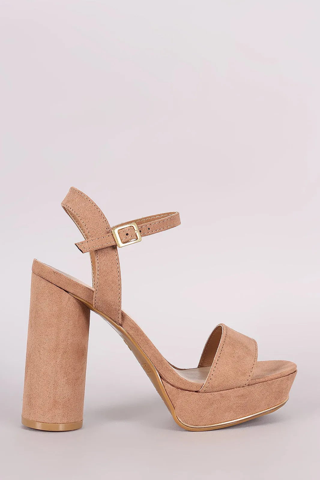 Bamboo Suede Ankle Strap Chunky Round Heel