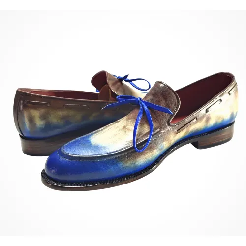 Bespoke Shoes, Handmade Shoes, Custom Made Shoes, Goodyear Welted Handstiched Handpainted Hand Dyed Flame Treated Multi Tone Leather Loafers Slip On Moccassin Womens and Mens Unique Design Shoes