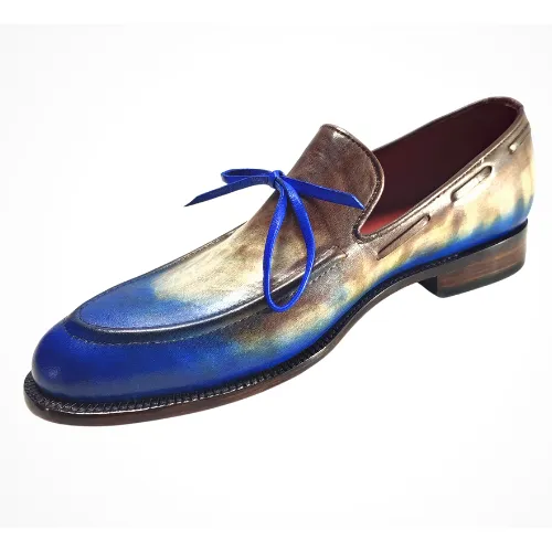 Bespoke Shoes, Handmade Shoes, Custom Made Shoes, Goodyear Welted Handstiched Handpainted Hand Dyed Flame Treated Multi Tone Leather Loafers Slip On Moccassin Womens and Mens Unique Design Shoes