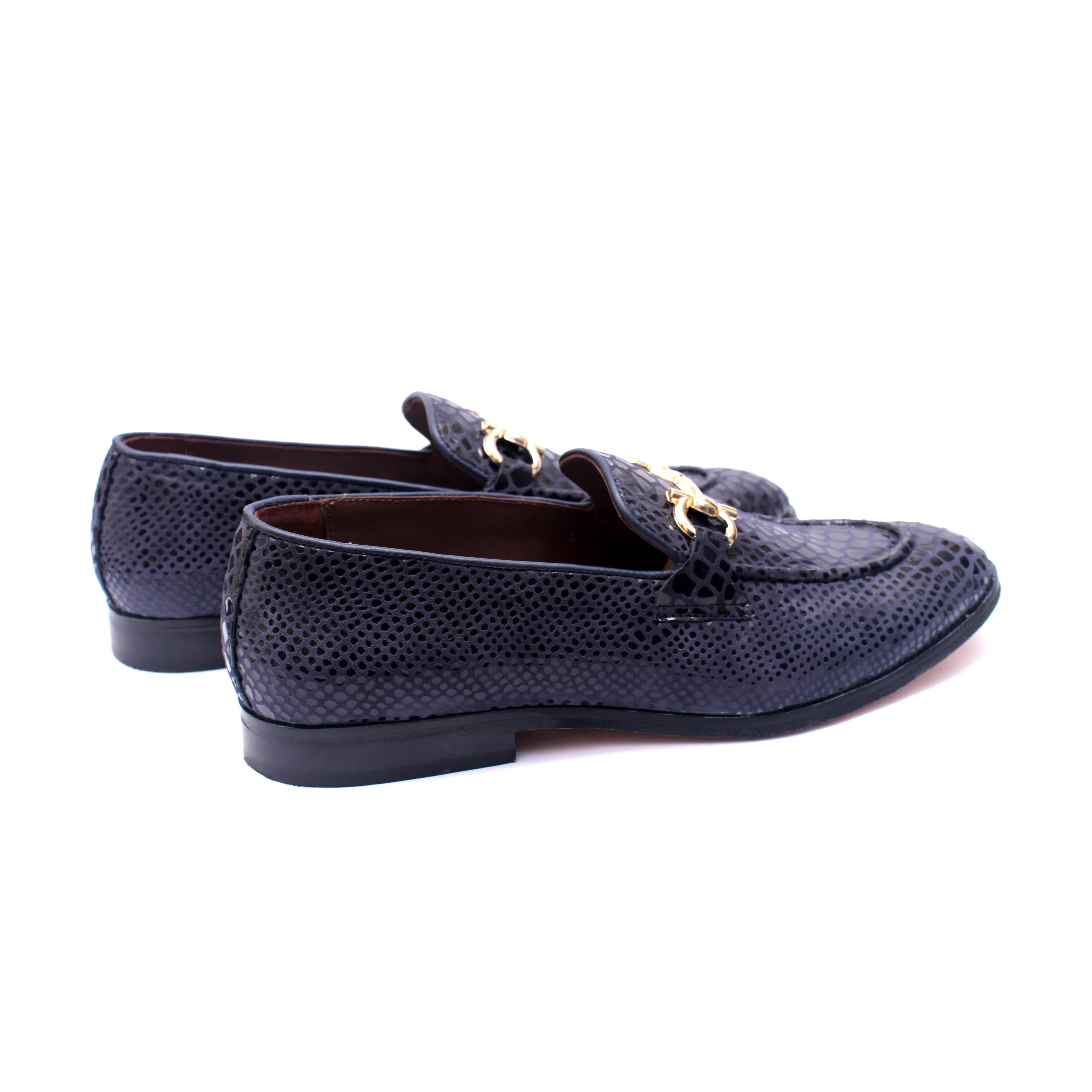 Blue Snake Print Loafers