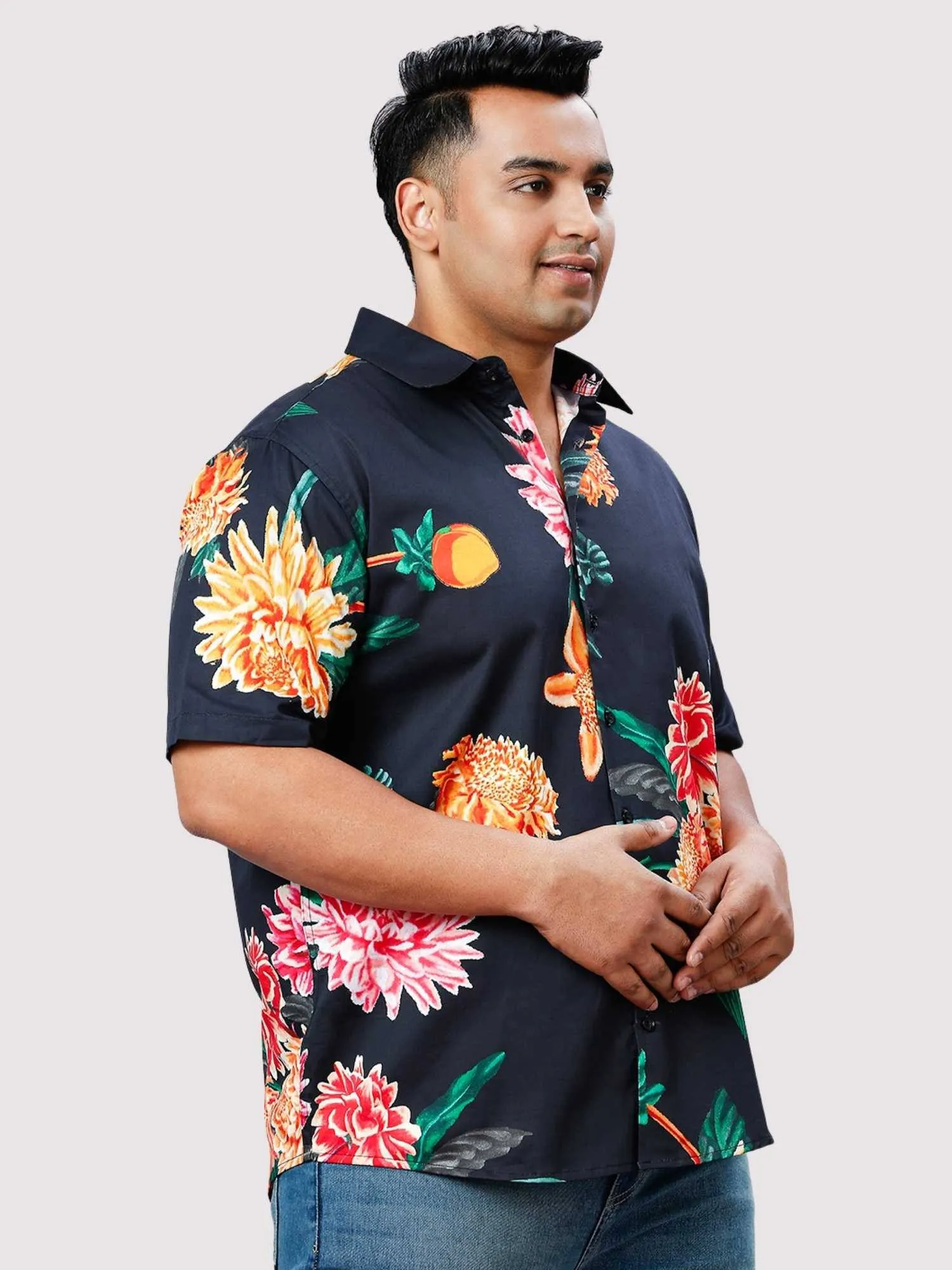 Bouquet Digital Printed Half Sleeve Shirt Men's Plus Size