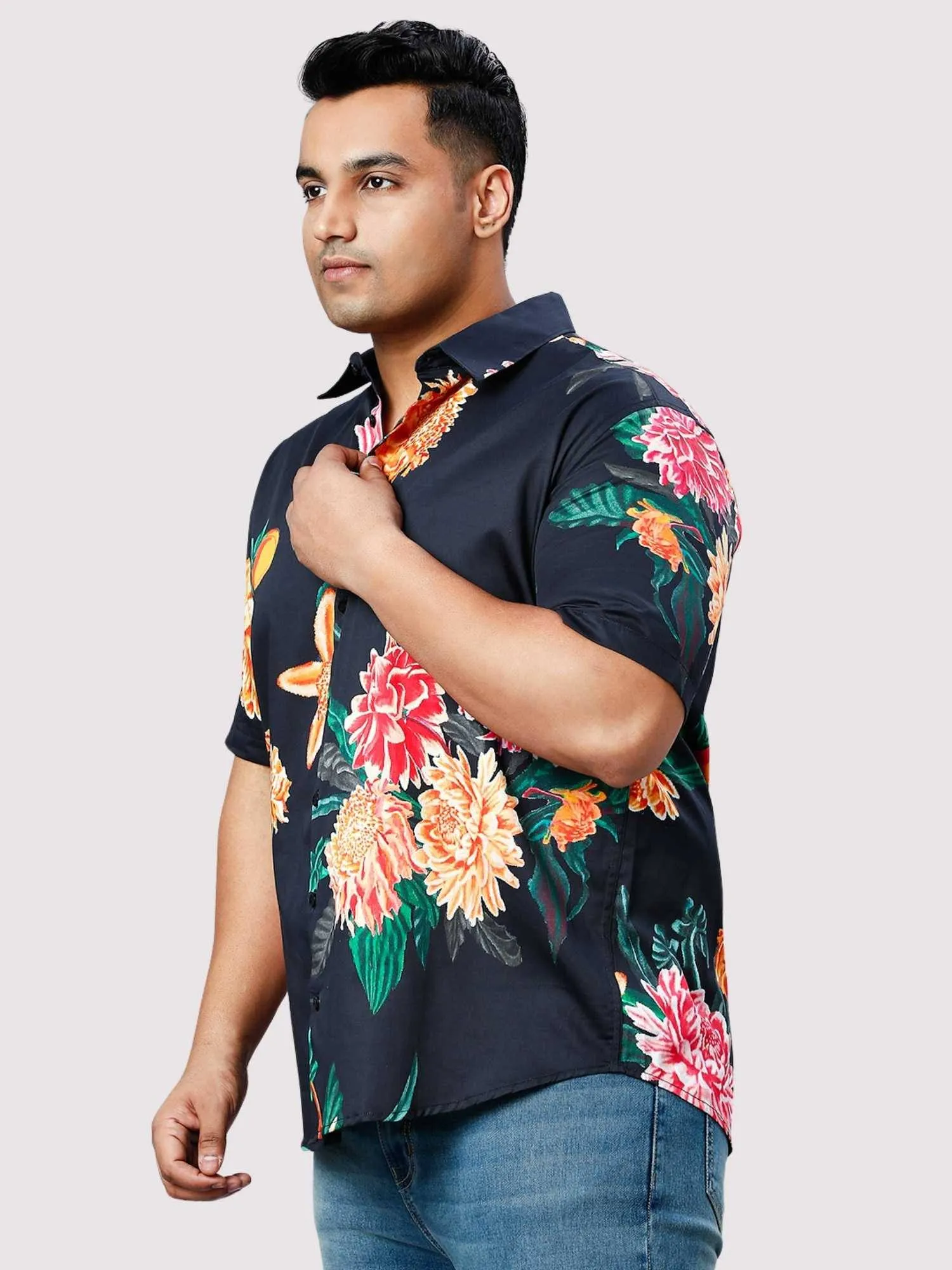 Bouquet Digital Printed Half Sleeve Shirt Men's Plus Size