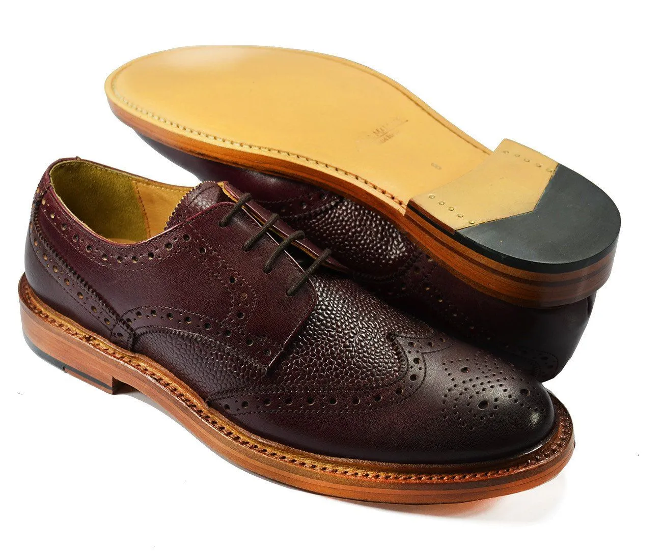 BRADFORD Burgundy Full BrogueLeather Oxford Shoes