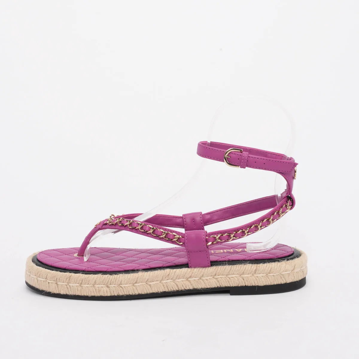 Chanel Purple Chain Espadrille Thong Sandals 40