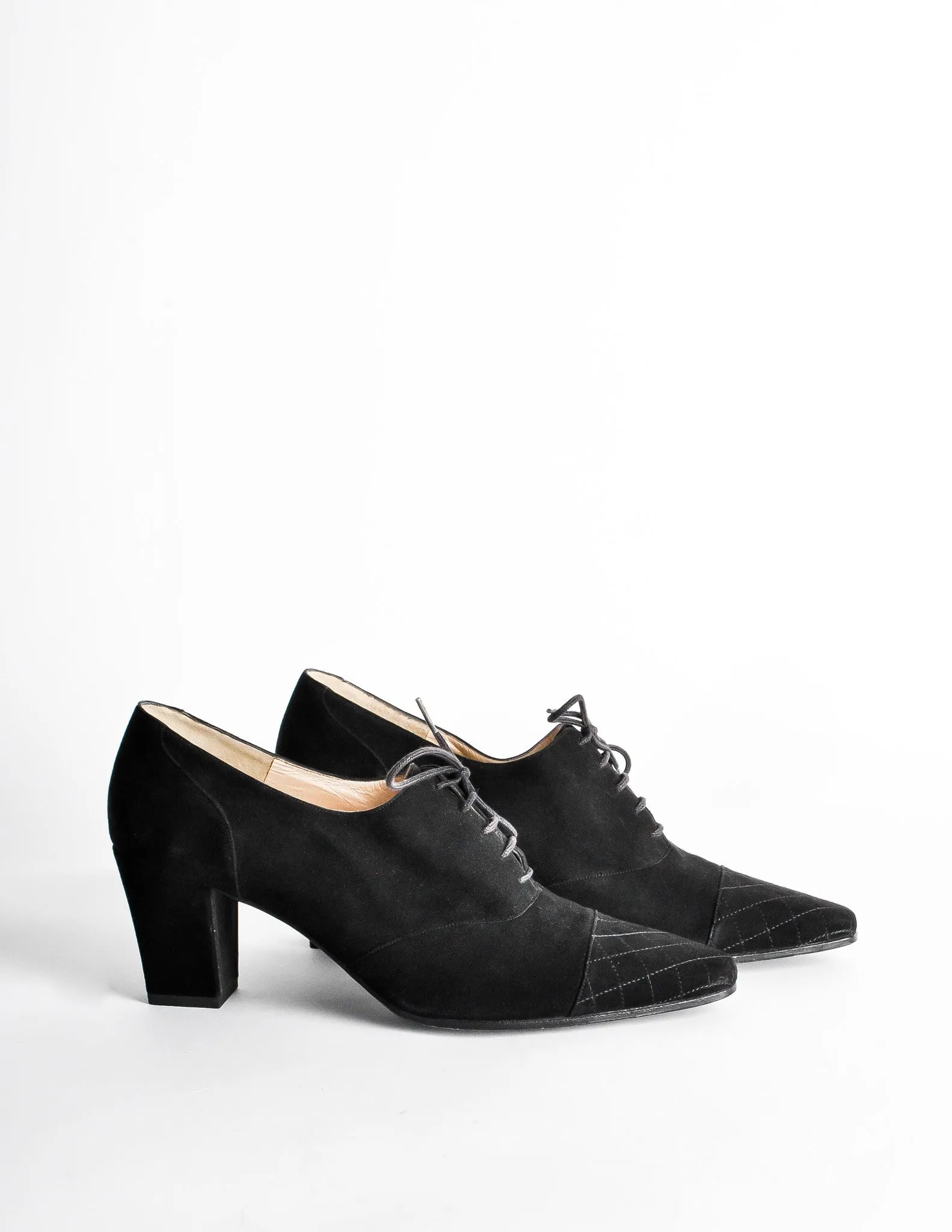 Chanel Vintage Black Suede Oxford Heels