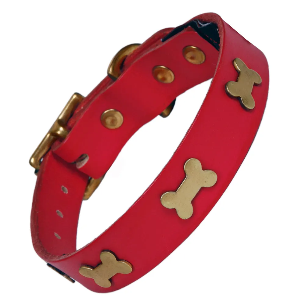 Creature Clothes Red Leather Dog Collar With Brass Studs