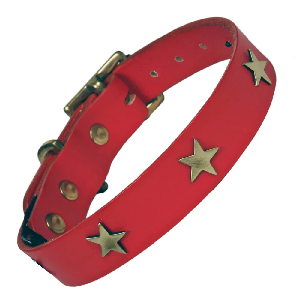 Creature Clothes Red Leather Dog Collar With Brass Studs