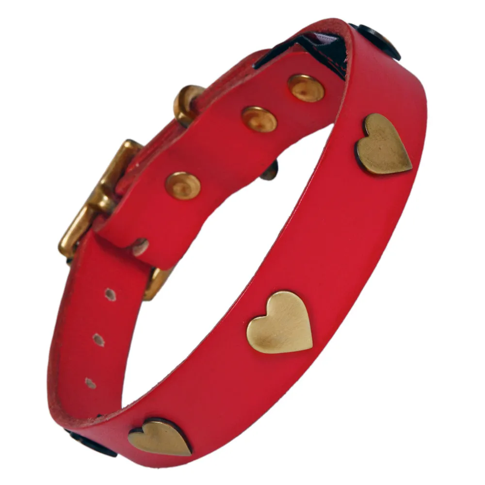 Creature Clothes Red Leather Dog Collar With Brass Studs