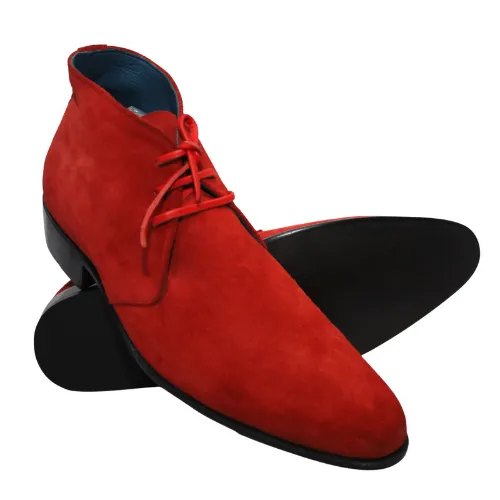 Custom Made Boots, Handmade Boots, Custom-Boots, Handcrafted Boots Men's Genuine Red Suede Chukka Lace Up Dress Men Boots & Women's Boots