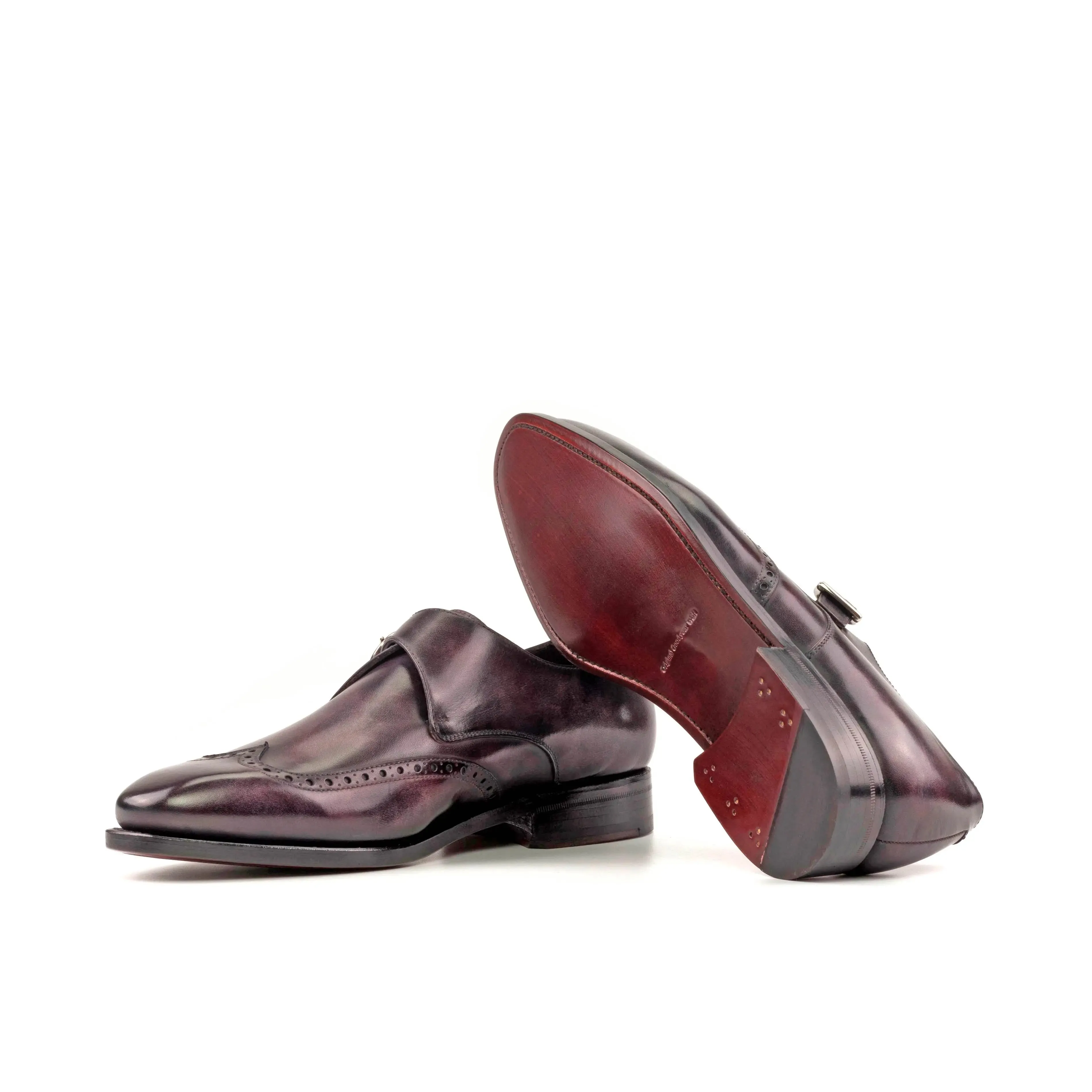 DapperFam Brenno in Aubergine Men's Hand-Painted Patina Single Monk