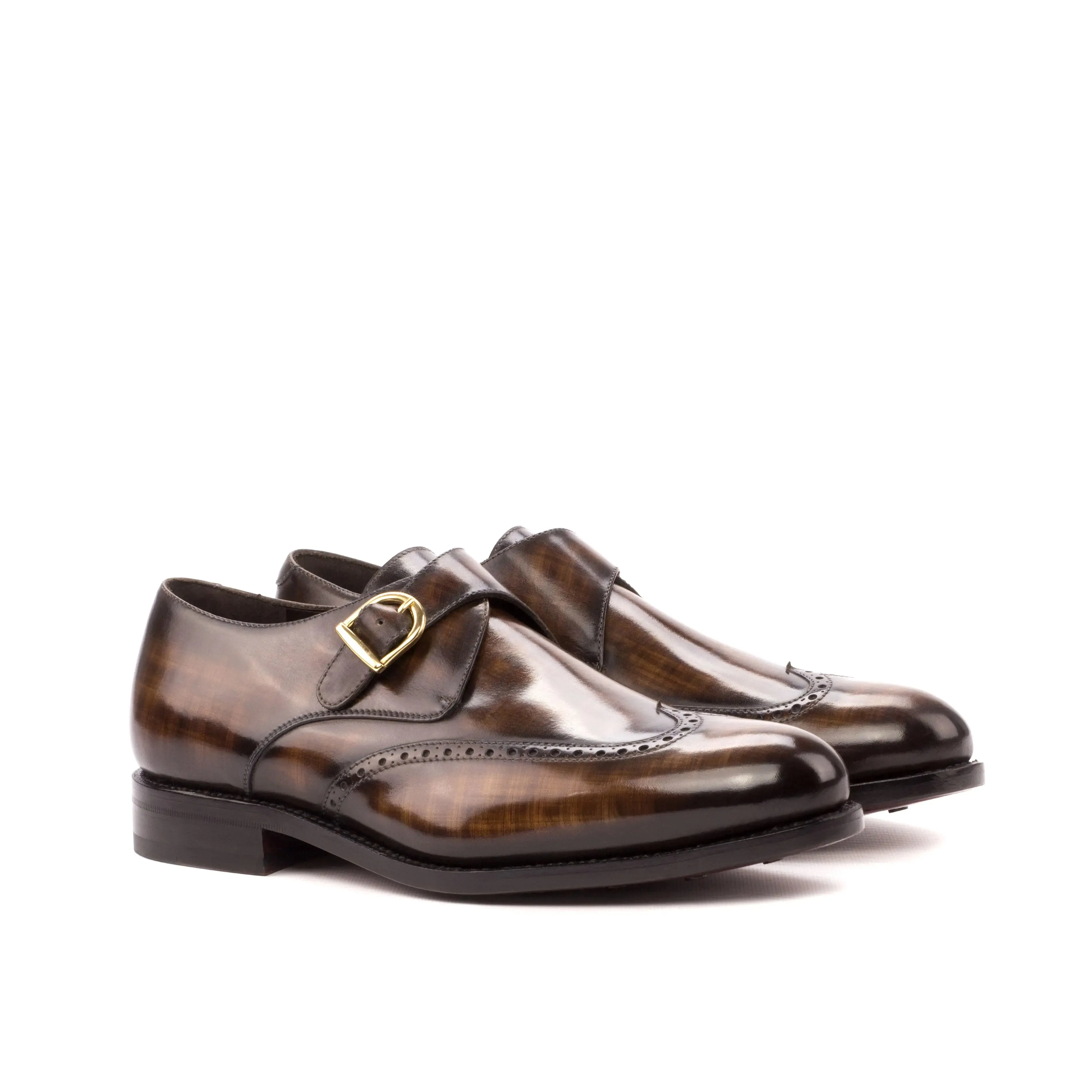 DapperFam Brenno in Brown Men's Hand-Painted Patina Single Monk