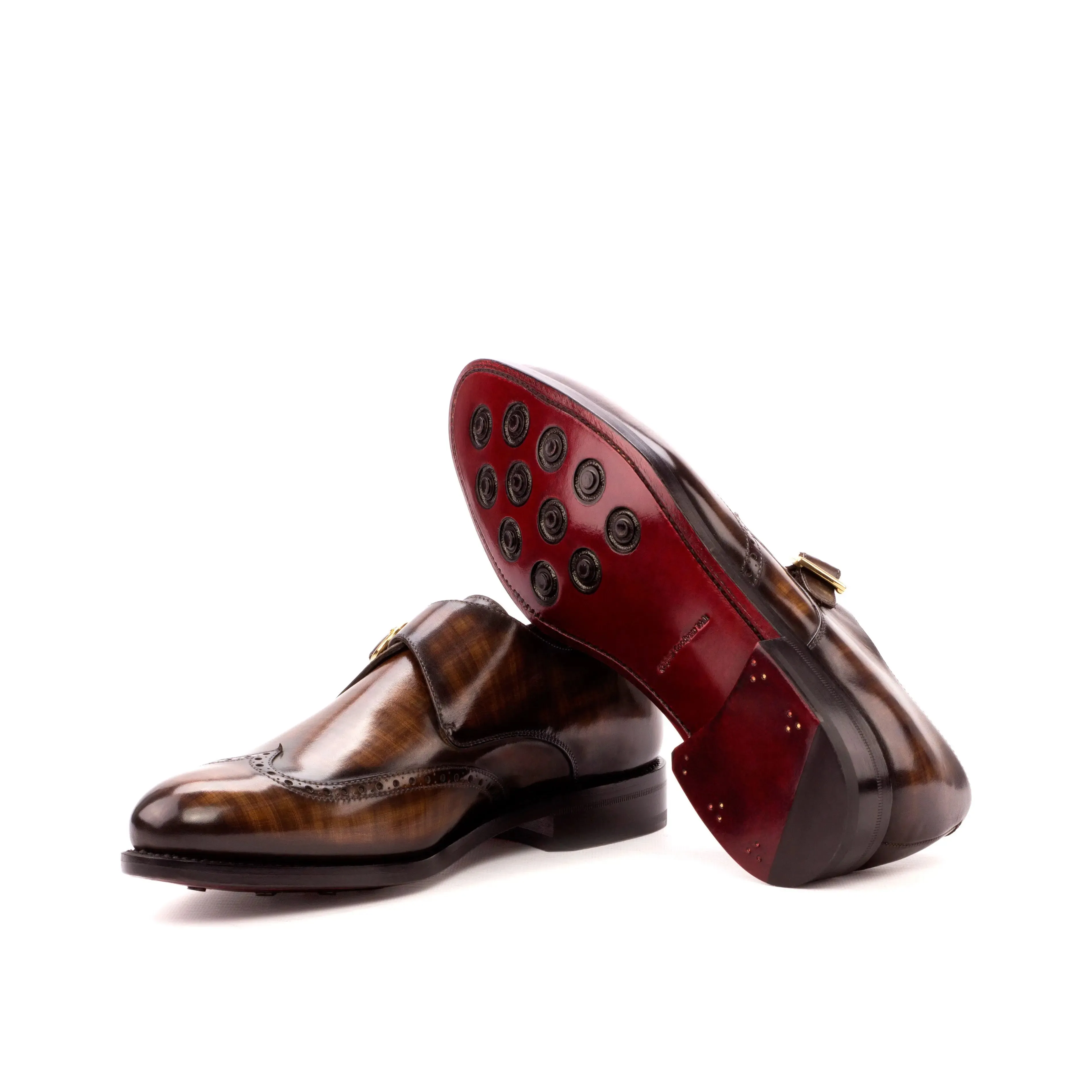 DapperFam Brenno in Brown Men's Hand-Painted Patina Single Monk