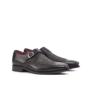 DapperFam Brenno in Herringbone / Black Men's Sartorial & Italian Pebble Grain Leather Single Monk