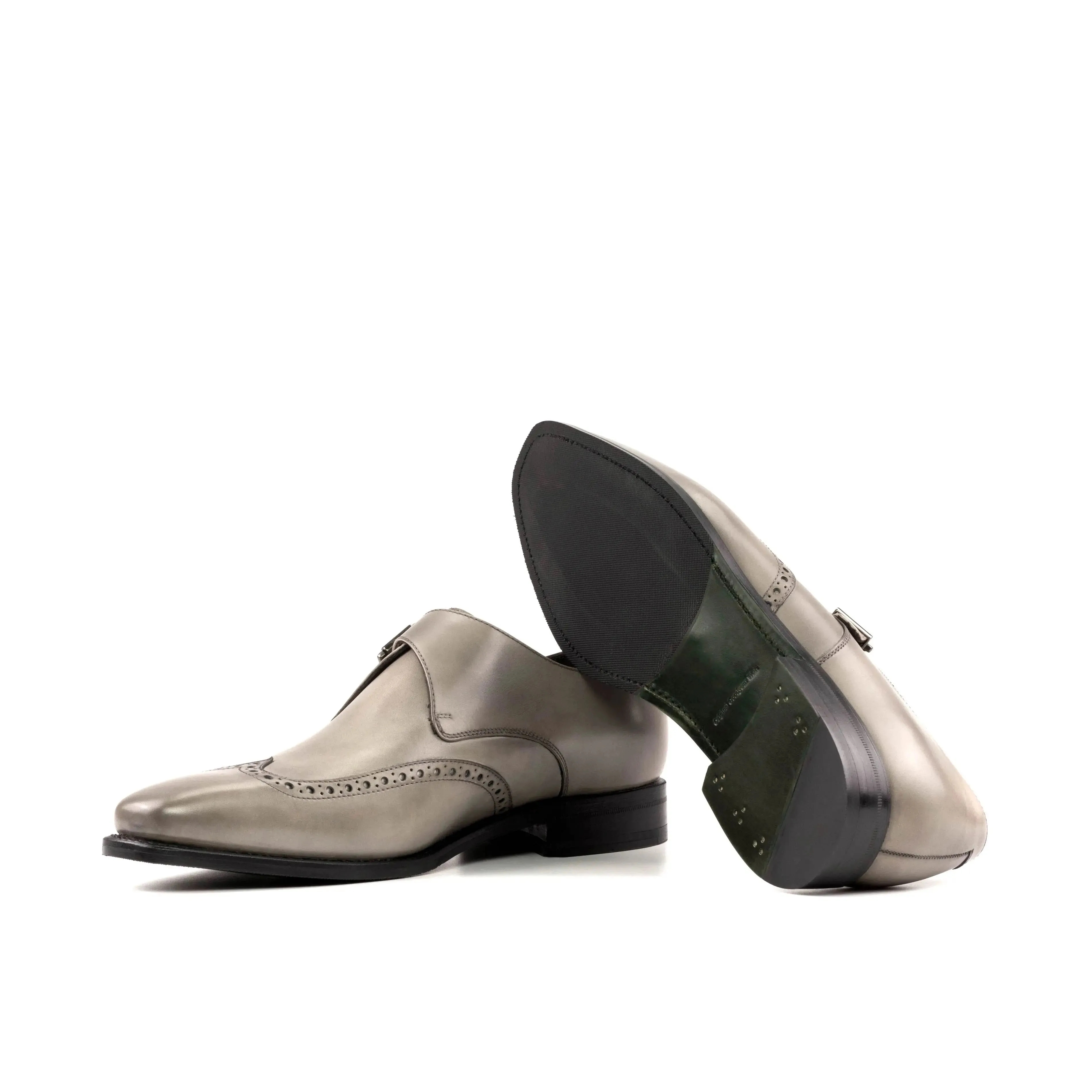 DapperFam Brenno in Light Grey Men's Italian Leather Single Monk