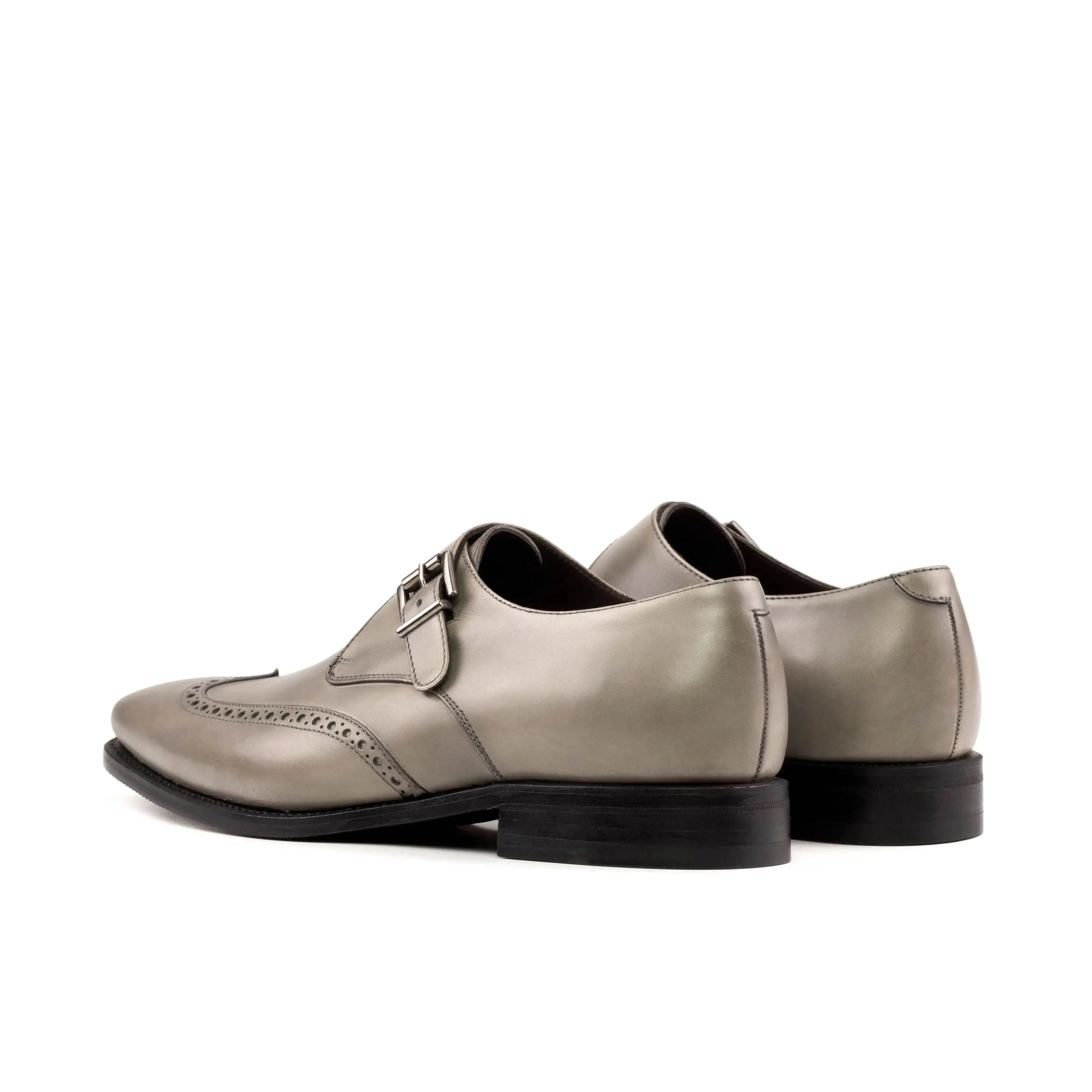 DapperFam Brenno in Light Grey Men's Italian Leather Single Monk