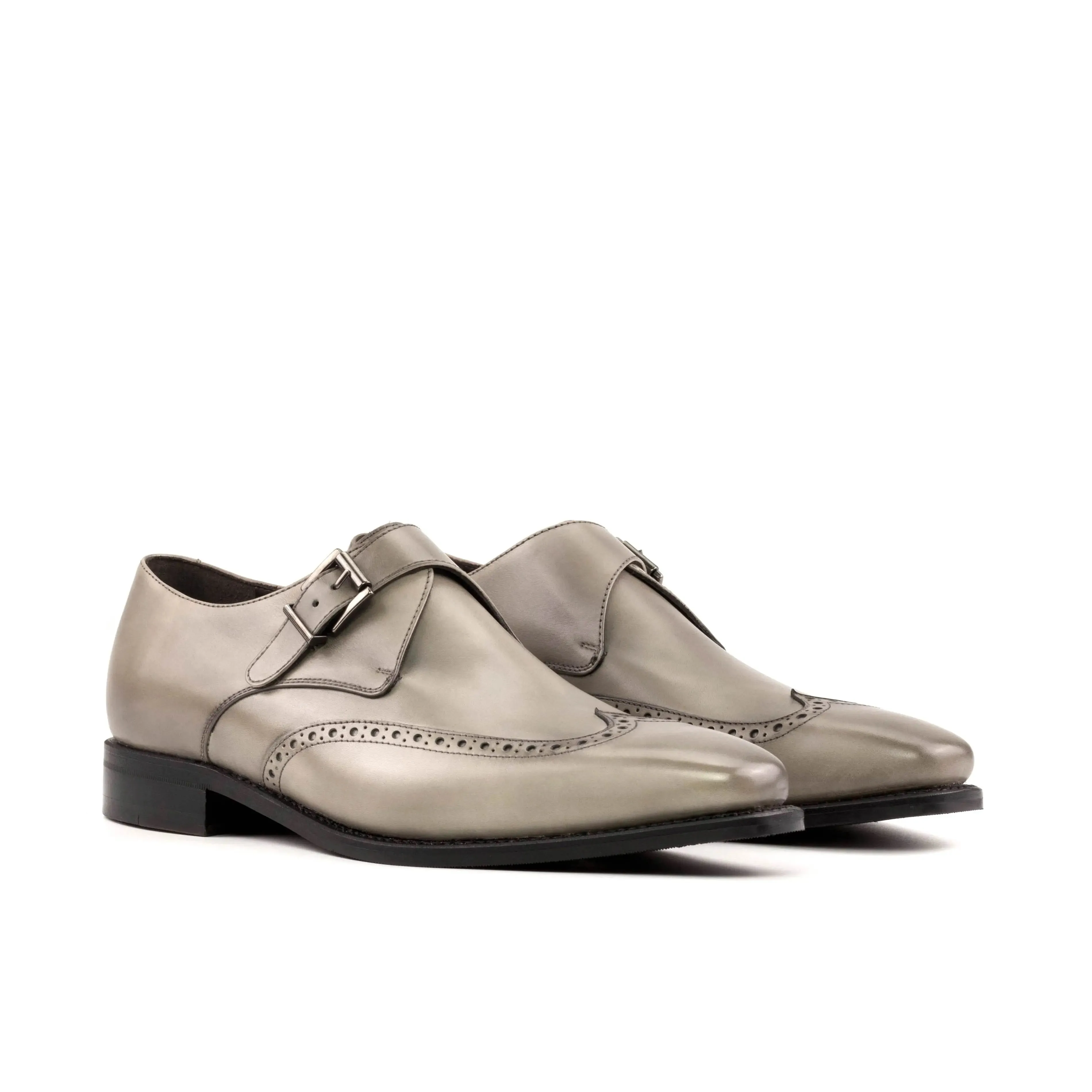 DapperFam Brenno in Light Grey Men's Italian Leather Single Monk