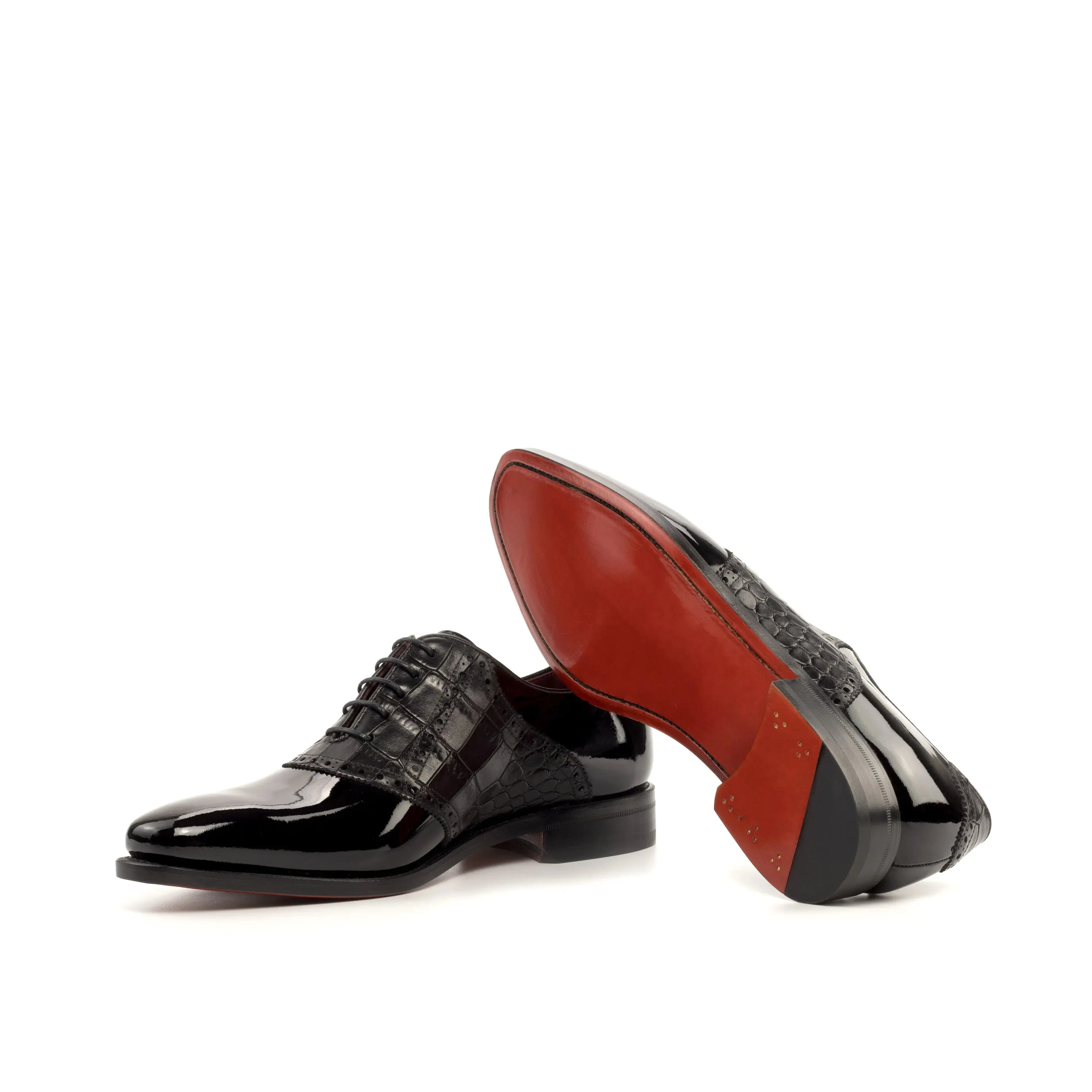 DapperFam Fabrizio in Black Men's Embossed & Italian Patent Leather Saddle