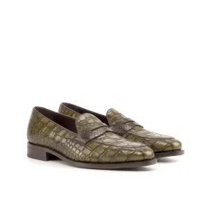 DapperFam Luciano in Olive / Dark Brown Men's Italian Leather & Exotic Python Loafer