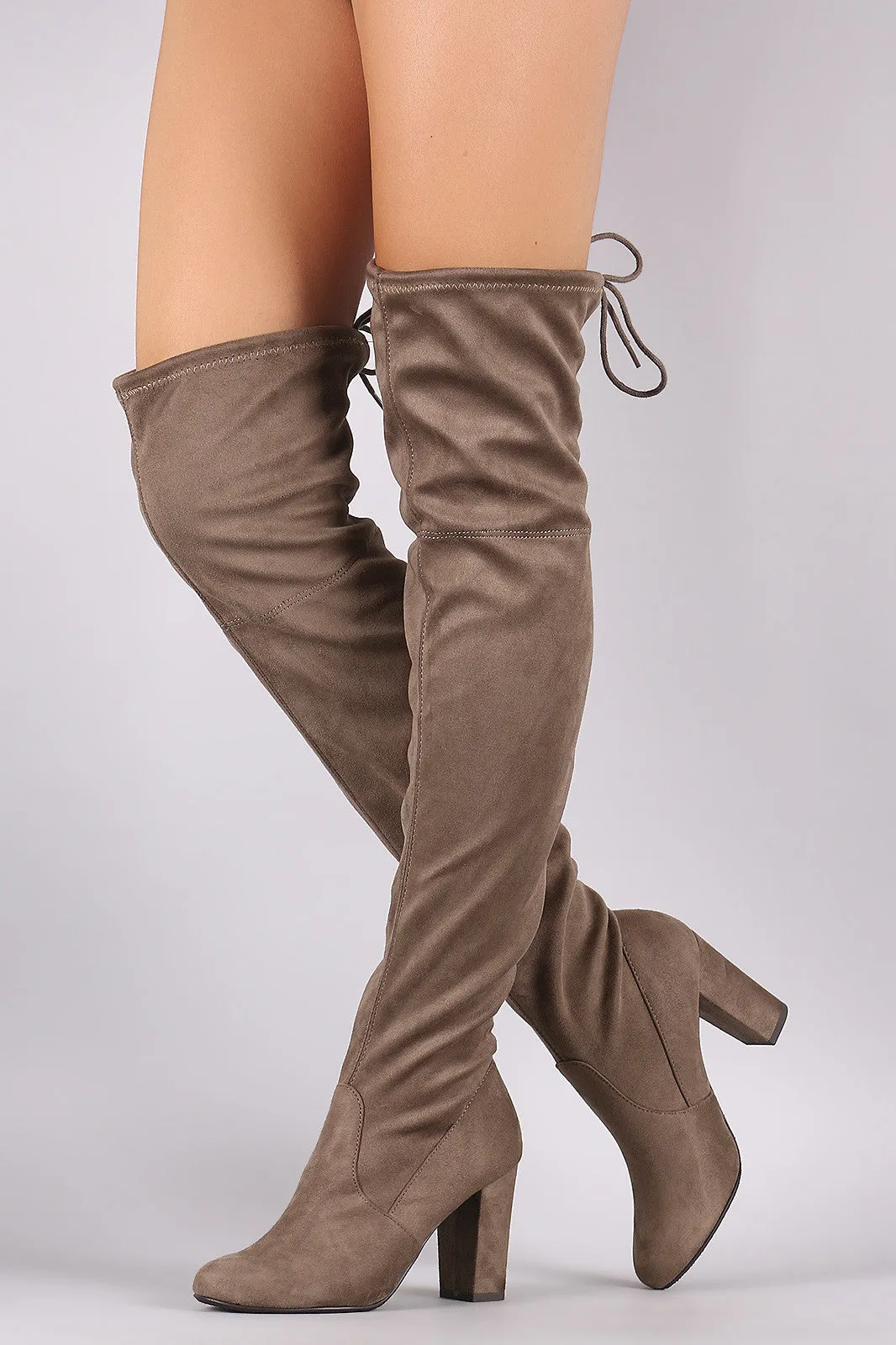 Delicious Suede Drawstring Chunky Heeled Boots