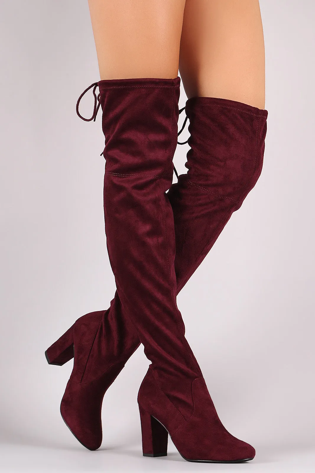 Delicious Suede Drawstring Chunky Heeled Boots