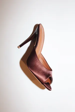 Ford Chocolate Brown Satin Open Toe Mules