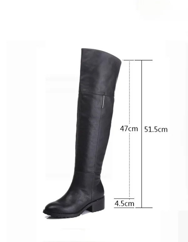 Genuine Leather Elegant Black Knee High Boots