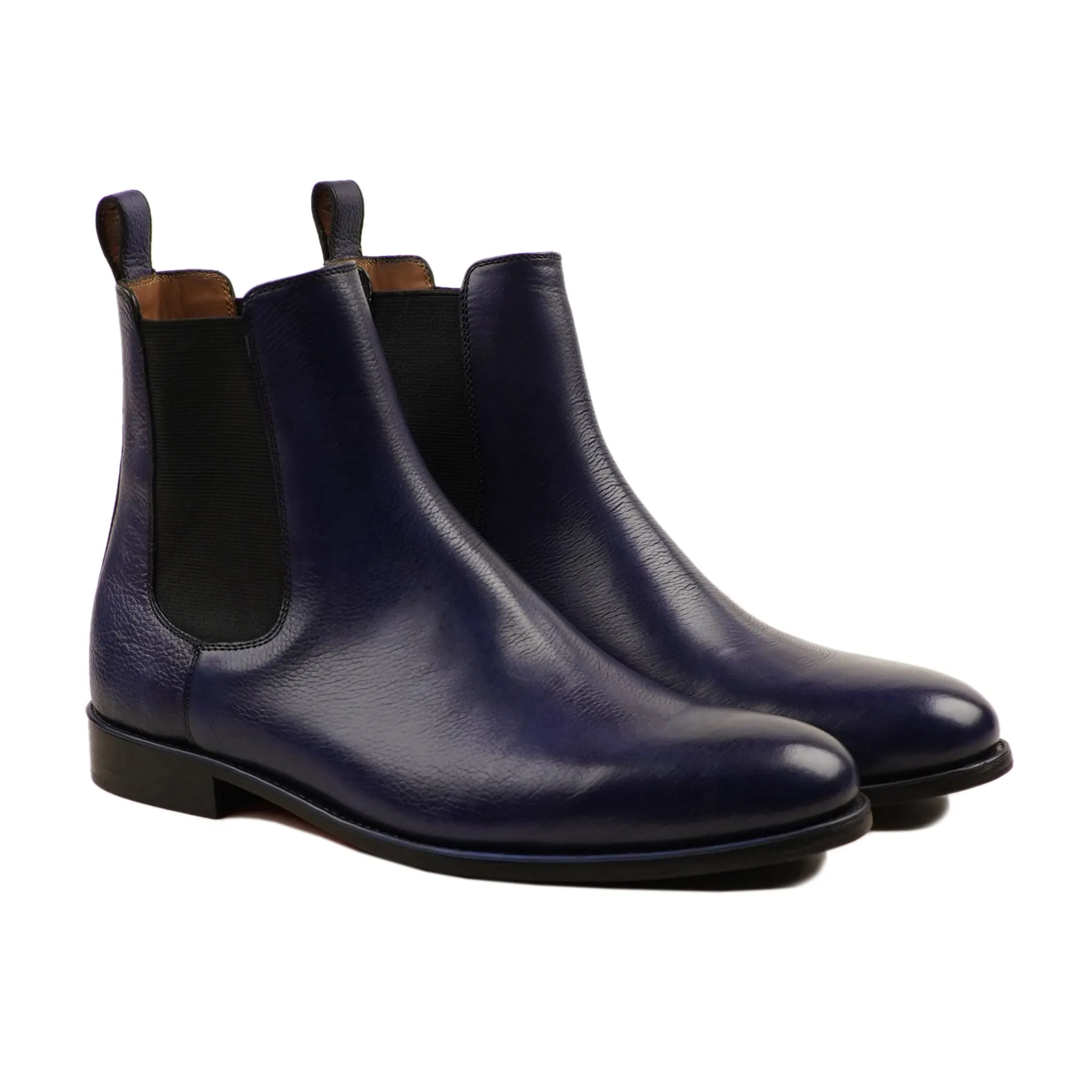 Gera - Men's Navy Blue Pebble Grain Leather Chelsea Boot