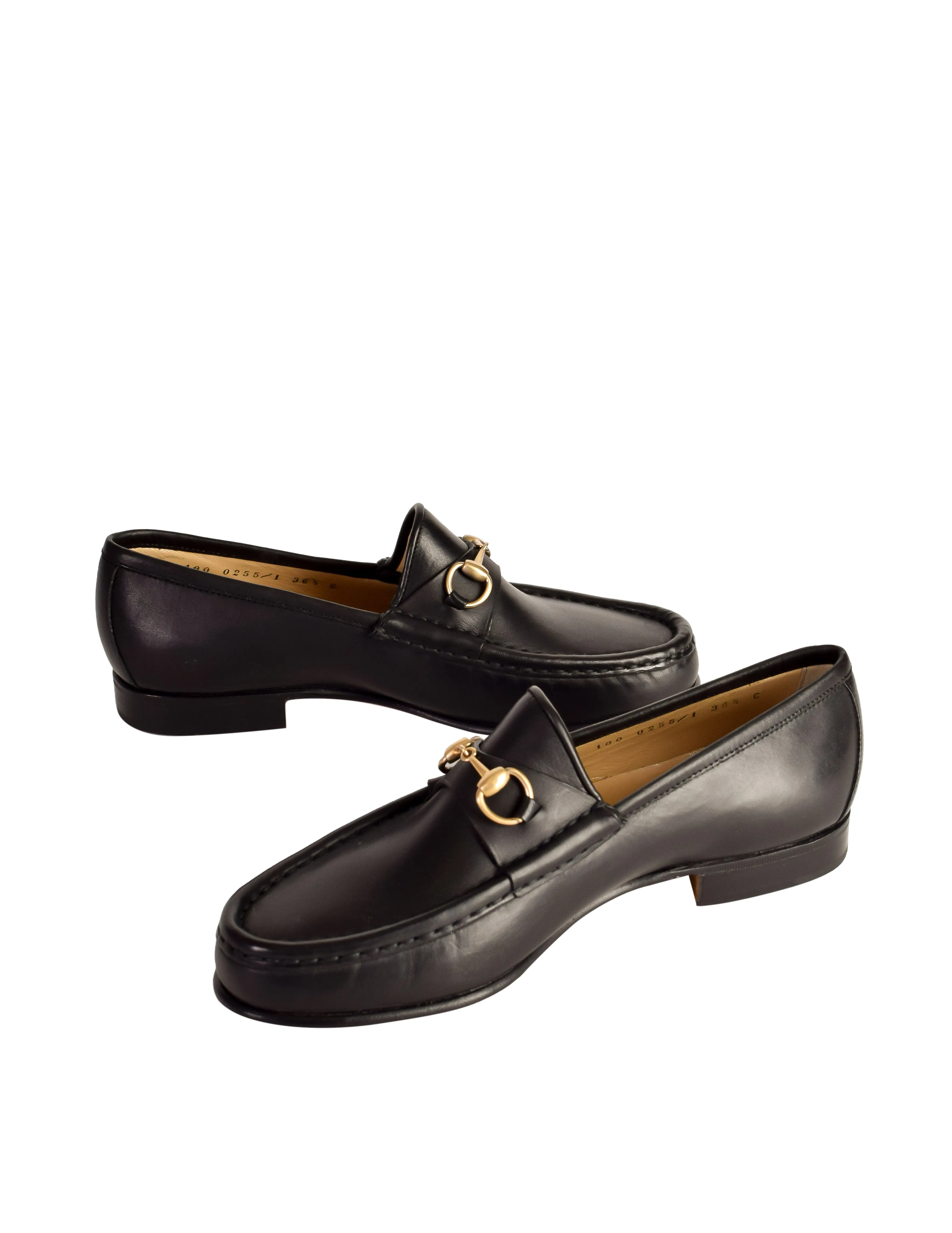 Gucci Vintage Black Leather Horsebit Moccasin Loafer Shoes