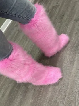 Knee High Fun Fur Boots PINK