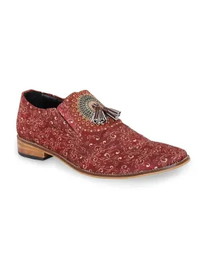 Maroon Printed Tassel Loafers