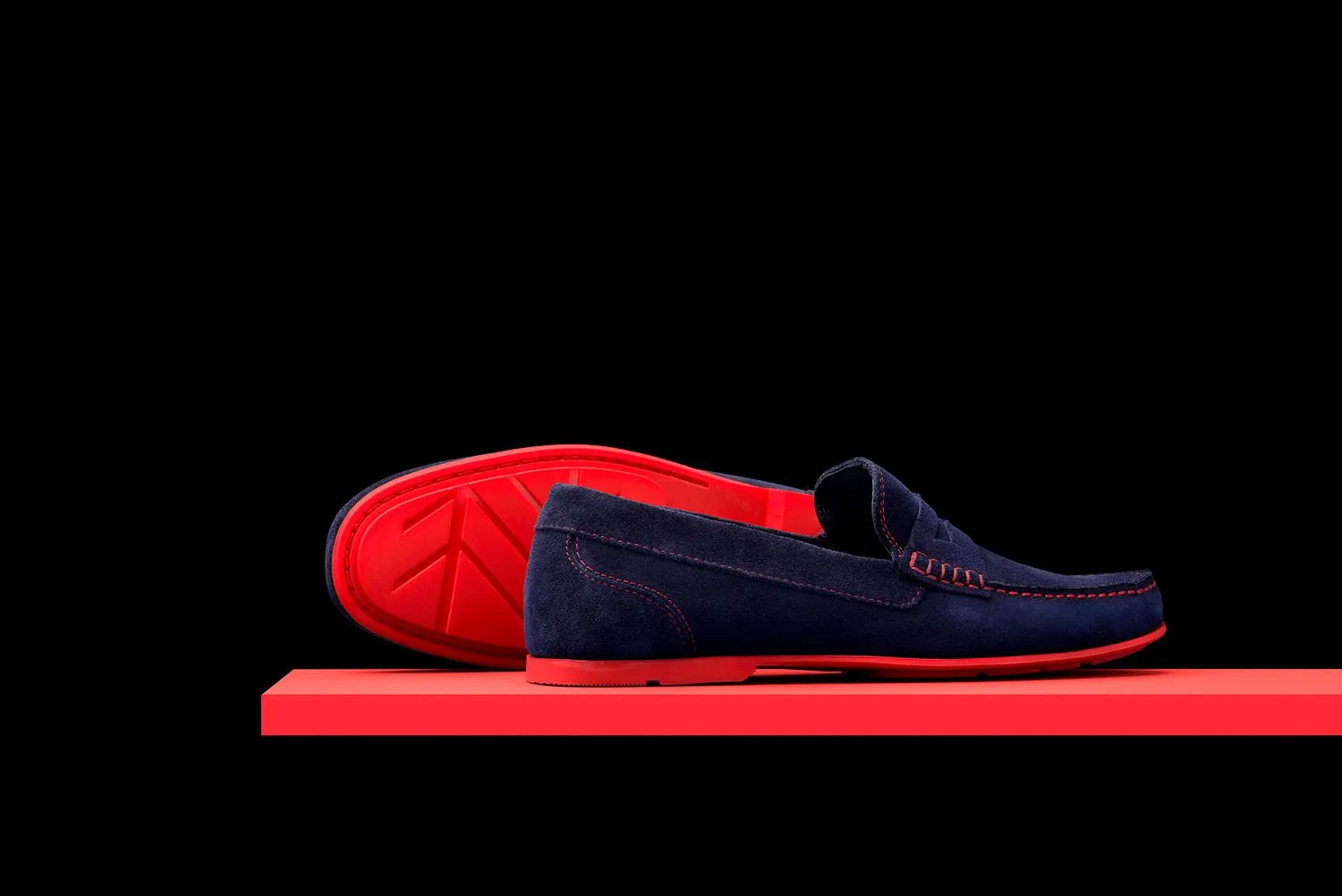 Mens Navy Blue & Red Suede Driving Loafers