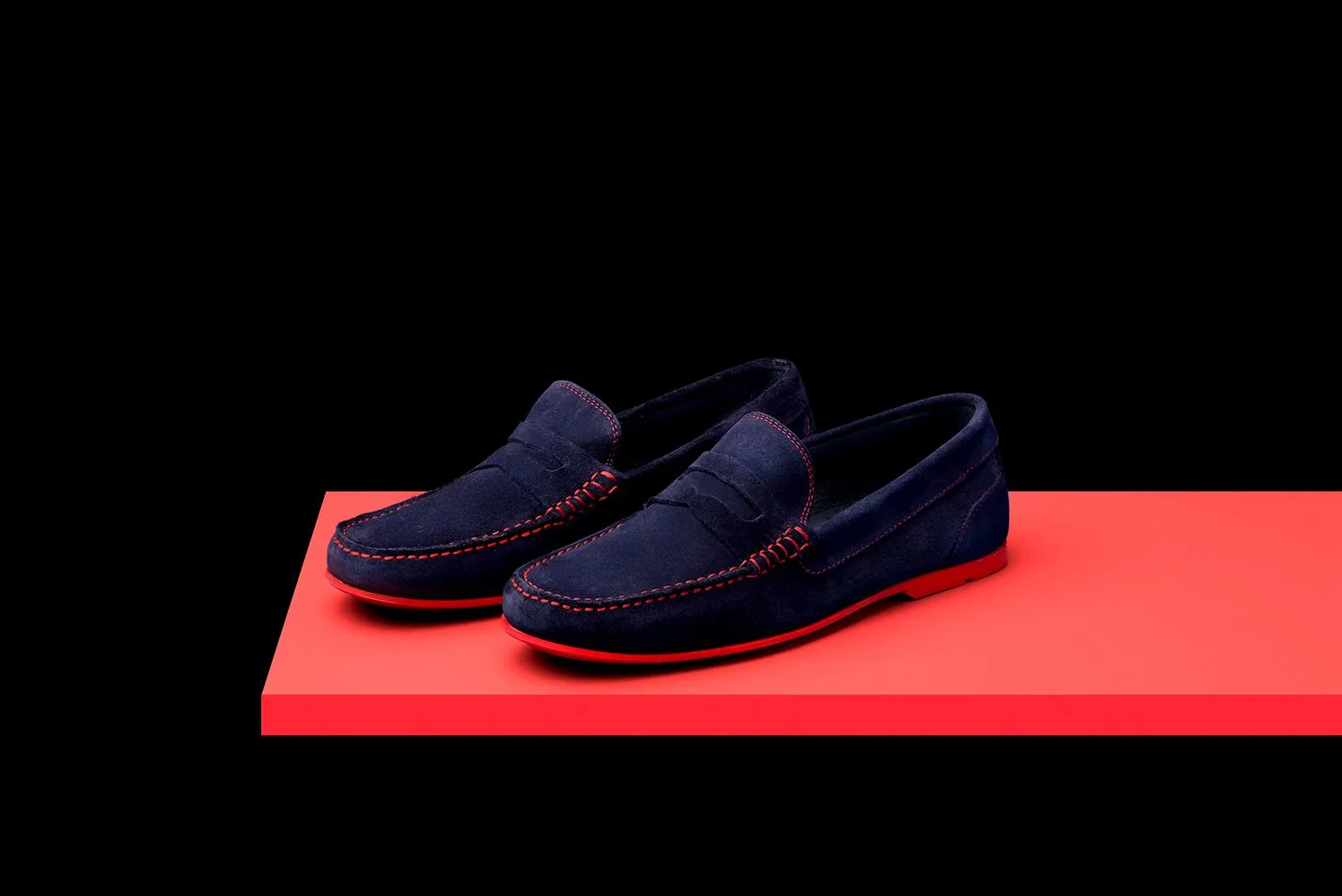 Mens Navy Blue & Red Suede Driving Loafers