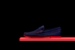 Mens Navy Blue & Red Suede Driving Loafers