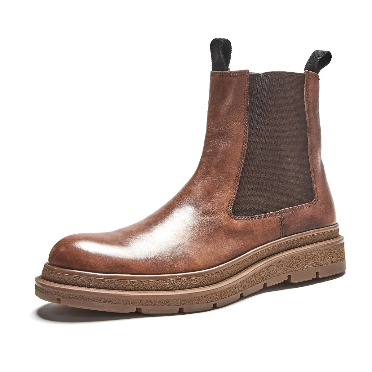 Minimalist Slip On Brown Leather Chelsea Boots