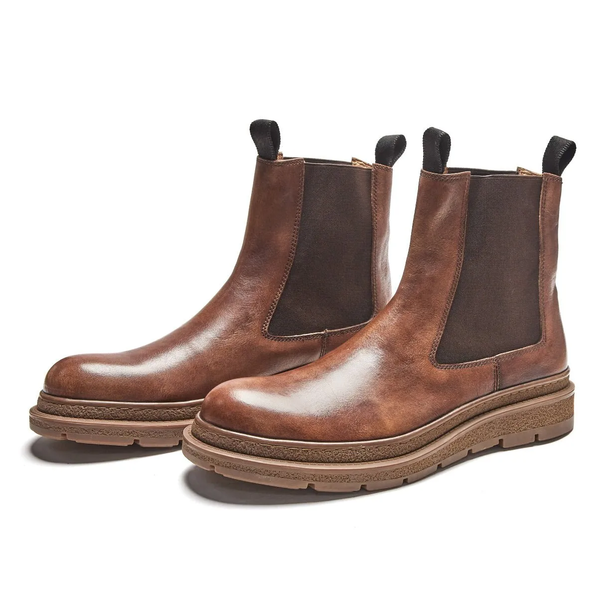 Minimalist Slip On Brown Leather Chelsea Boots