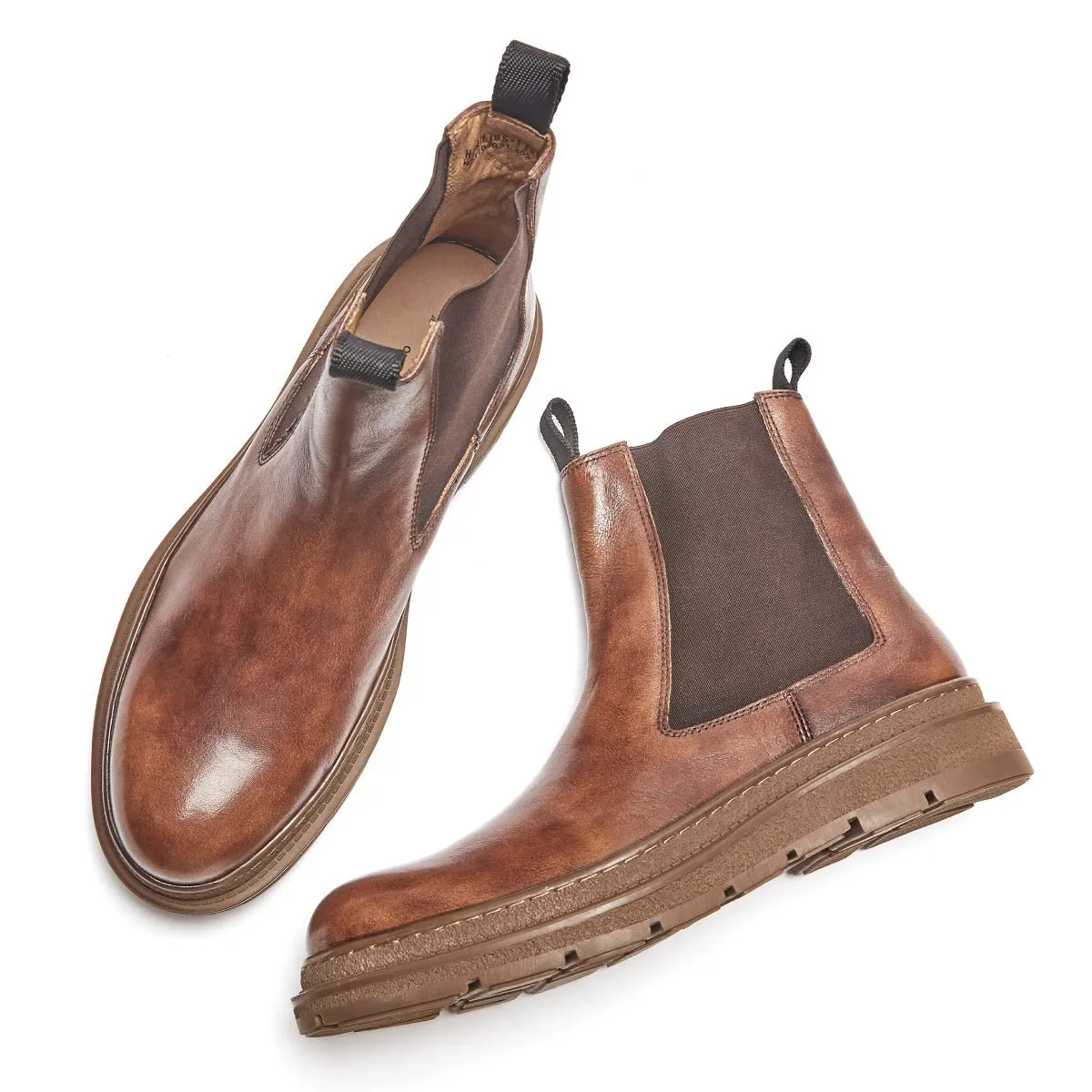 Minimalist Slip On Brown Leather Chelsea Boots